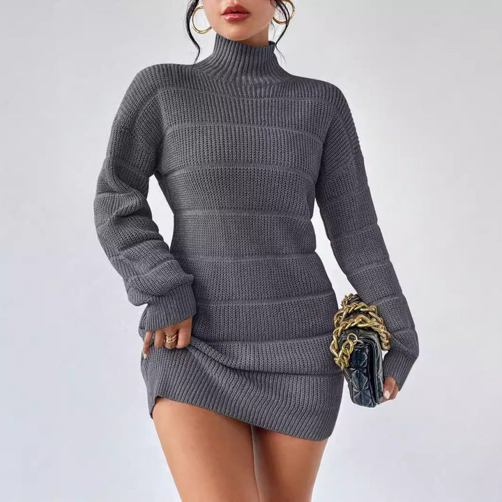 Damen Strickkleid mit hohem Kragen und strukturiertem Muster Drune