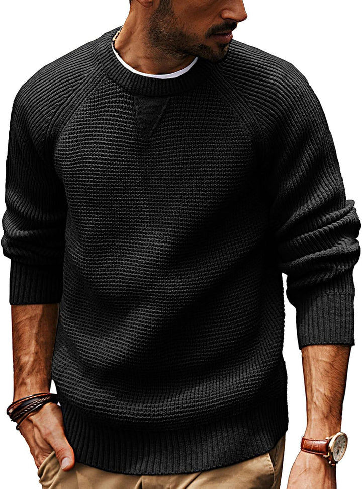 Herren lässiger Strickpullover mit strukturiertem Gewebemuster und Rundhalsausschnitt Drune