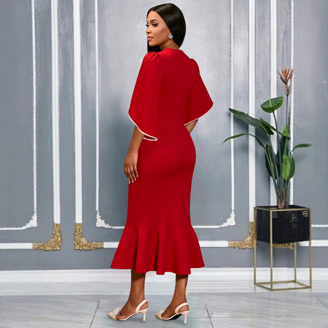 Damen figurbetontes Abendkleid mit Schößchen und voluminösem Rüschendesign Drune