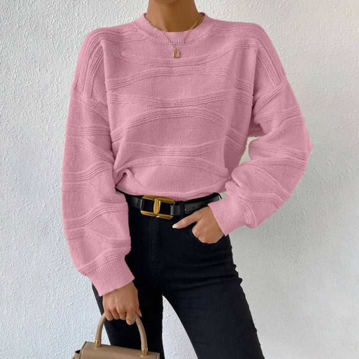Damen extravagantes Strickoberteil mit modischem Wellenmuster Drune