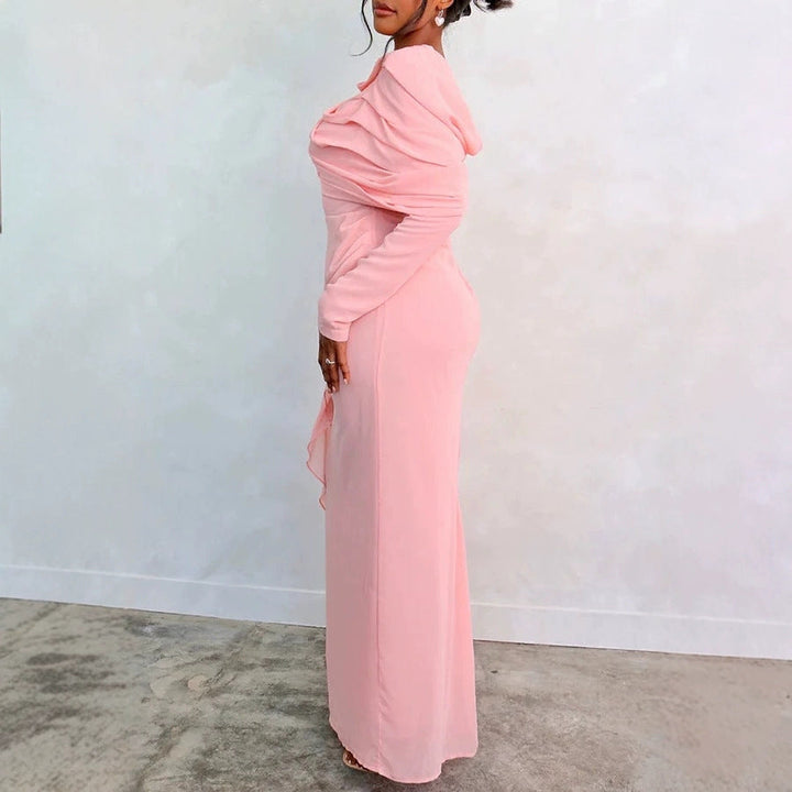 Damen Glamouröses Langarmkleid mit drapiertem Oberteil und fließendem Schnitt Drune