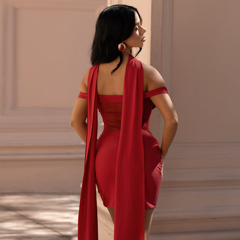 Damen Sexy Minikleid mit transparentem Oberteil und lässigem Drapierungseffekt Drune