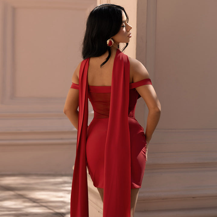 Damen Sexy Minikleid mit transparentem Oberteil und lässigem Drapierungseffekt Drune