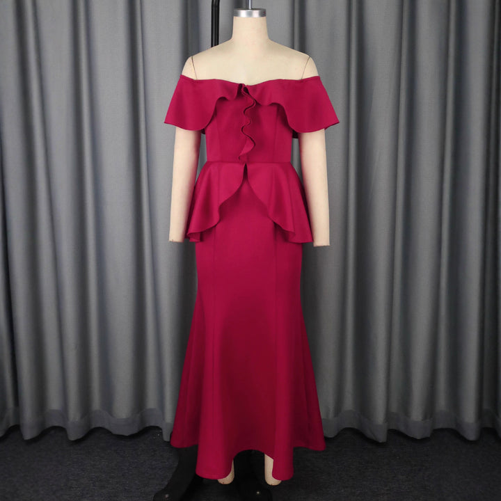 Damen elegantes Abendkleid mit schulterfreiem Design und voluminösem Saum Drune