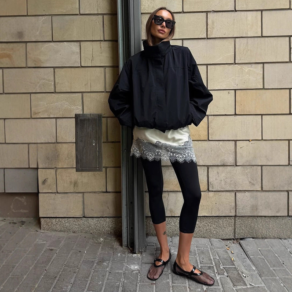 Damen lässige oversized Jacke mit hohem Kragen und verstellbarem Verschluss Drune