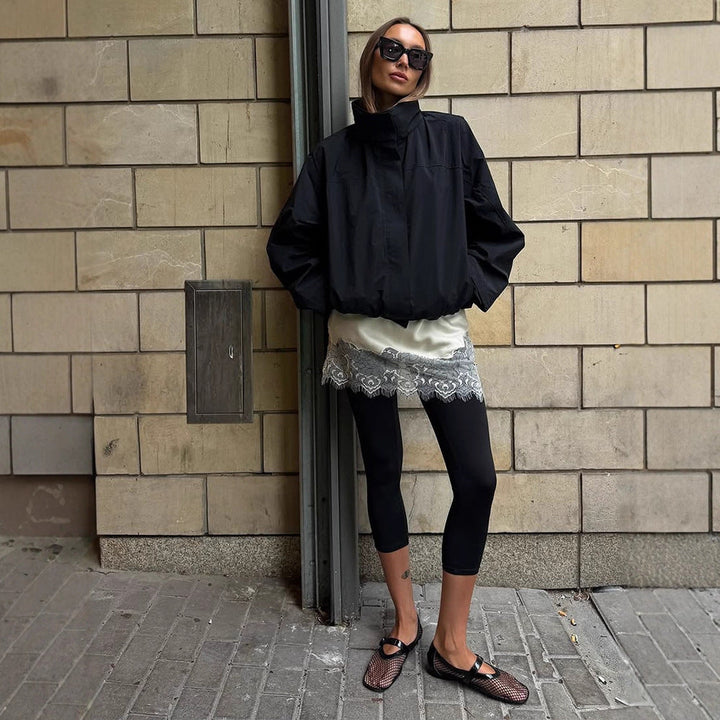 Damen lässige oversized Jacke mit hohem Kragen und verstellbarem Verschluss Drune