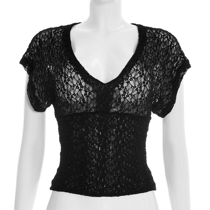 Damen Elegantes Spitzenoberteil mit V-Ausschnitt und weitem Schnitt Drune