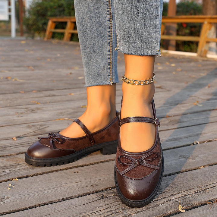 Damen nan Vintage-inspirierte Mary-Jane Ballerinas mit Leopardenvelours, Zierschleife und profilierter Gummisohle Drune