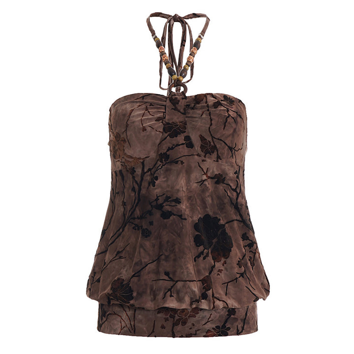 Damen Blusenoberteil mit verspieltem Halterneck-Design und floralem Muster Drune