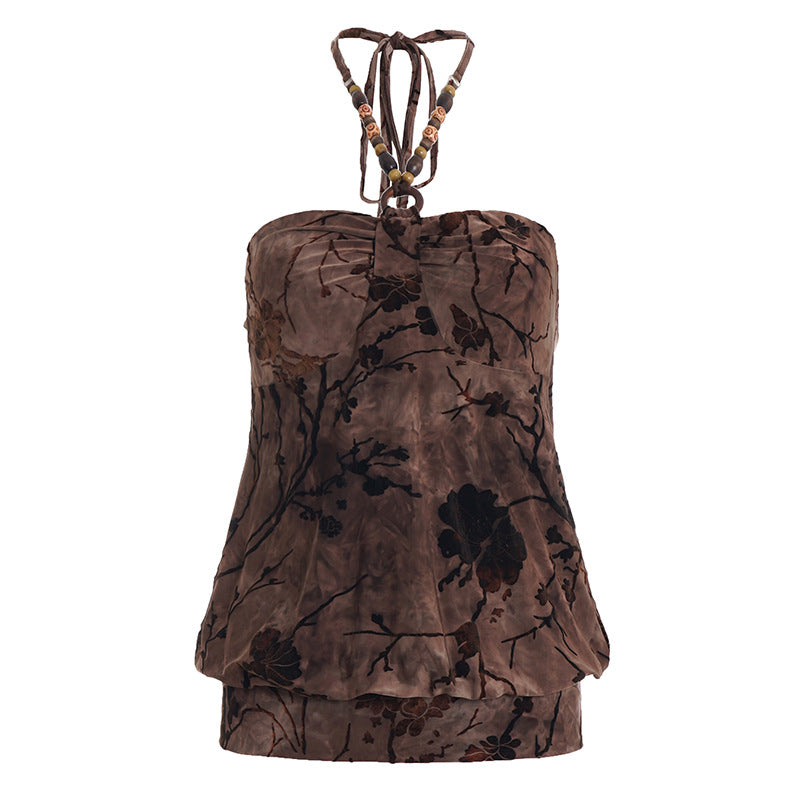 Damen lässiges Bandeau-Top mit floralem Design und raffinierten Bindebändern Drune