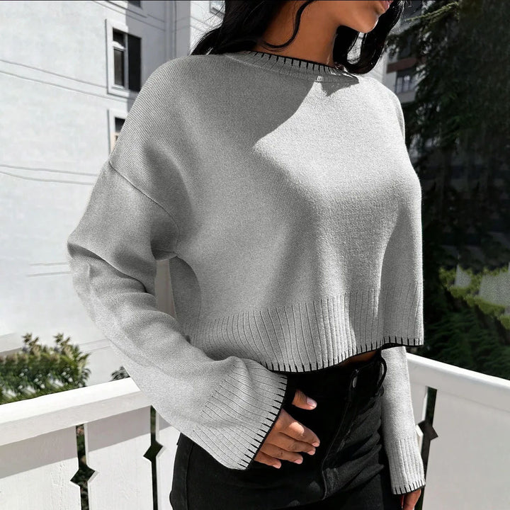Damen lässiger Kurzpullover mit strukturiertem Saum und modischen Akzenten Drune
