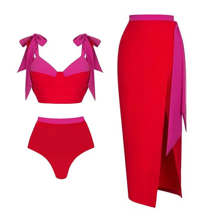 Damen hochtailliertes Bikiniset mit Wickelrock Drune
