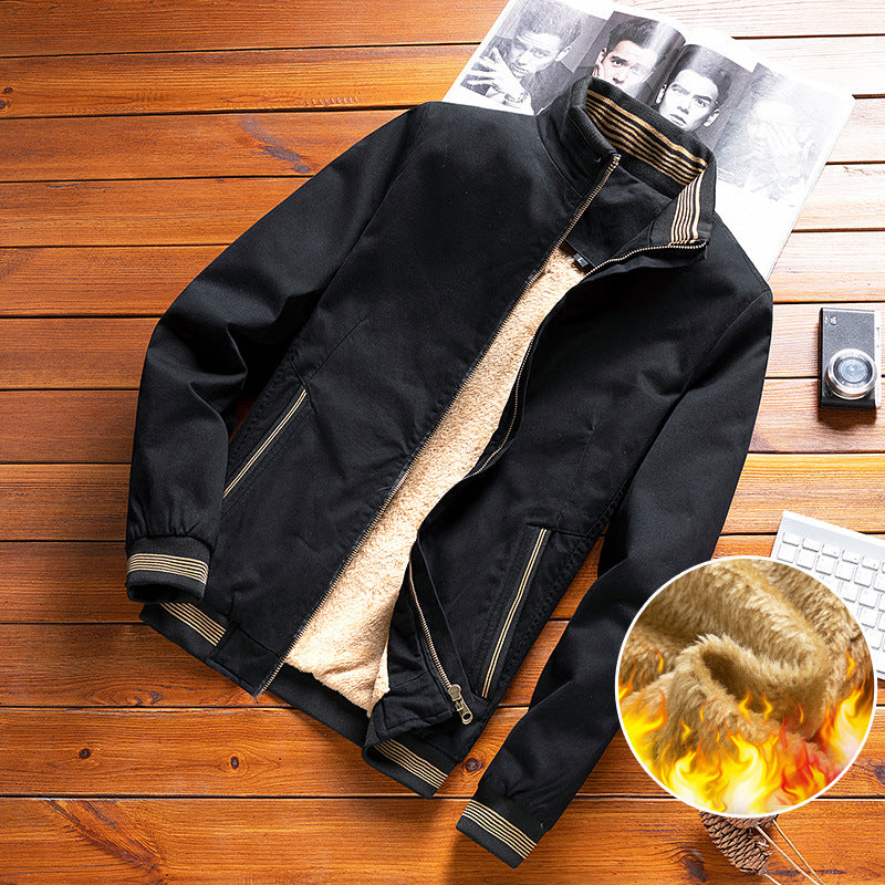 Herren nan thermisch gefütterte Freizeit-Bomberjacke mit Teddyfutter, Reißverschluss-Taschen und Stehkragen Drune