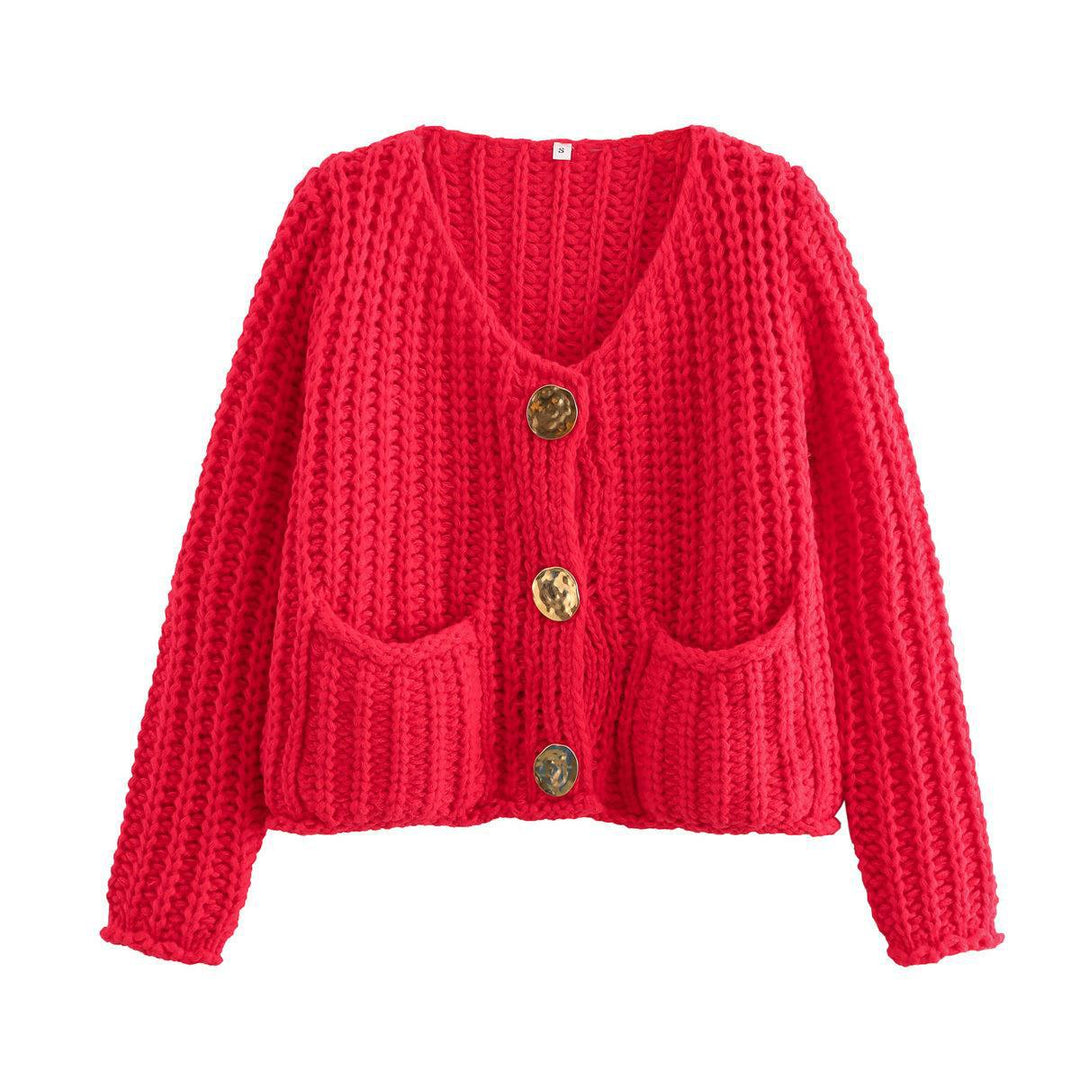 Damen Strickjacke mit dekorativen Knöpfen und seitlichen Taschen Drune