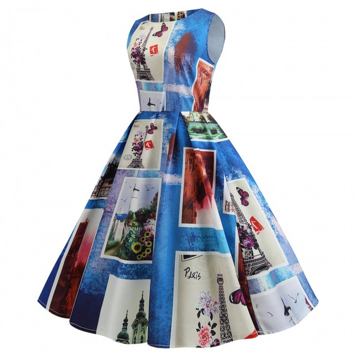 Damen Vintage A-Linien Kleid mit kunstvollem Motiv Drune
