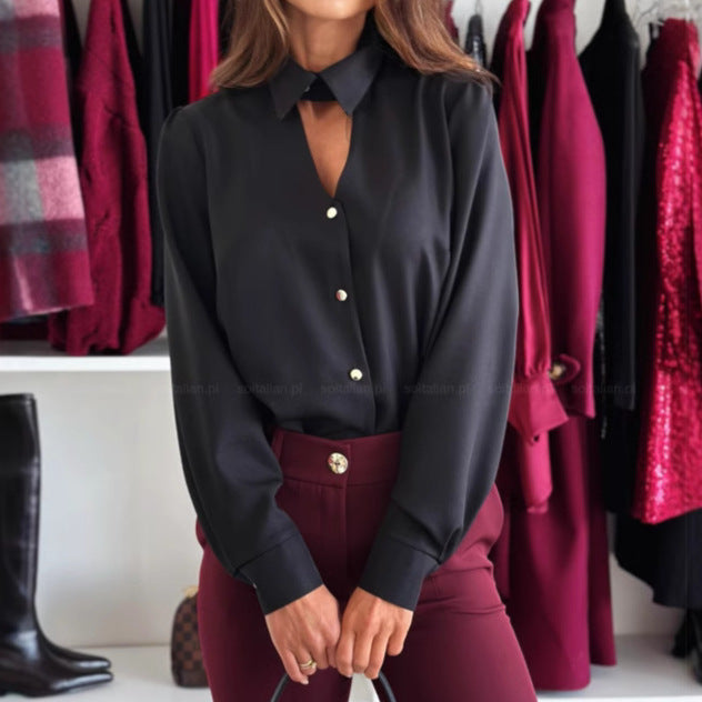 Damen elegante Bluse mit verdeckter Knopfleiste und feinen Details Drune