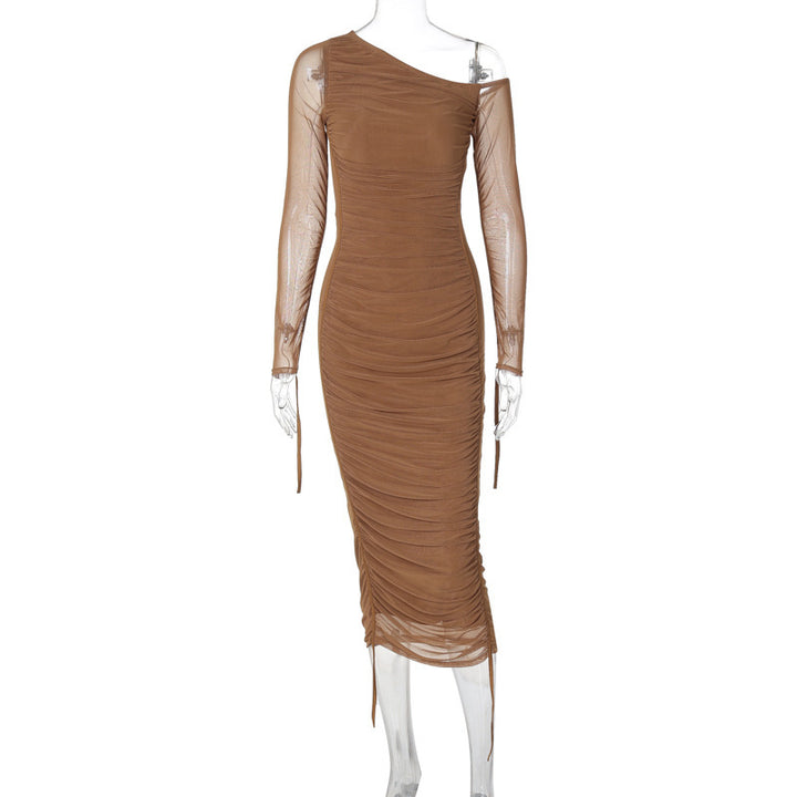 Damen Langarm-Midi-Kleid mit asymmetrischem Schnitt und romantischem Rüschendesign Drune