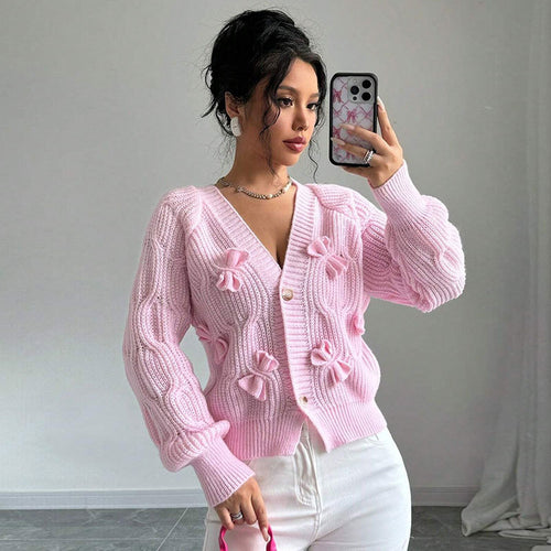 Damen Strickjacke mit floralem Reliefdesign und knopfbaren Details Drune