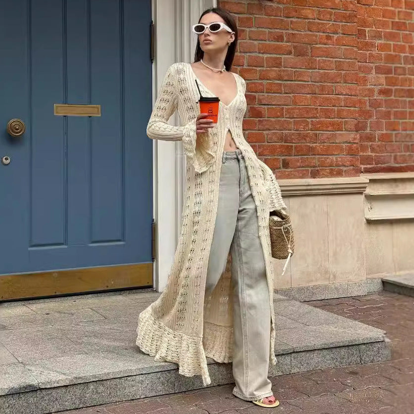 Femme Offene-Strick Duster Cardigan Drune