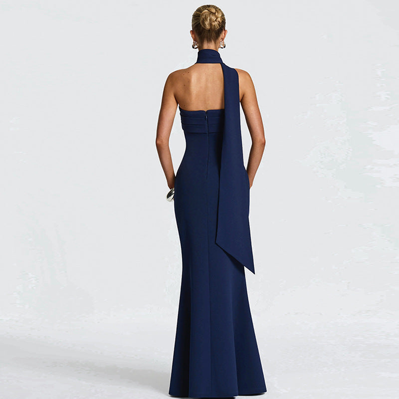 Damen Elegantes Langarm-Maxikleid mit transparenten Details Drune