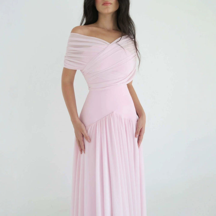 Damen Elegantes Maxikleid mit Wickeloptik und transparenten Ärmeln Drune