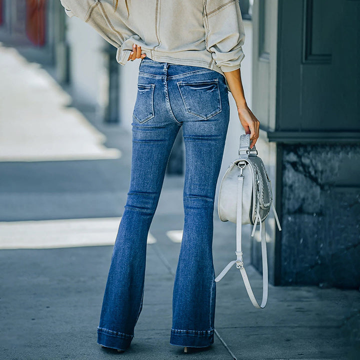 Damen Hochtaillierte Schlagjeans mit lässigen Details Drune