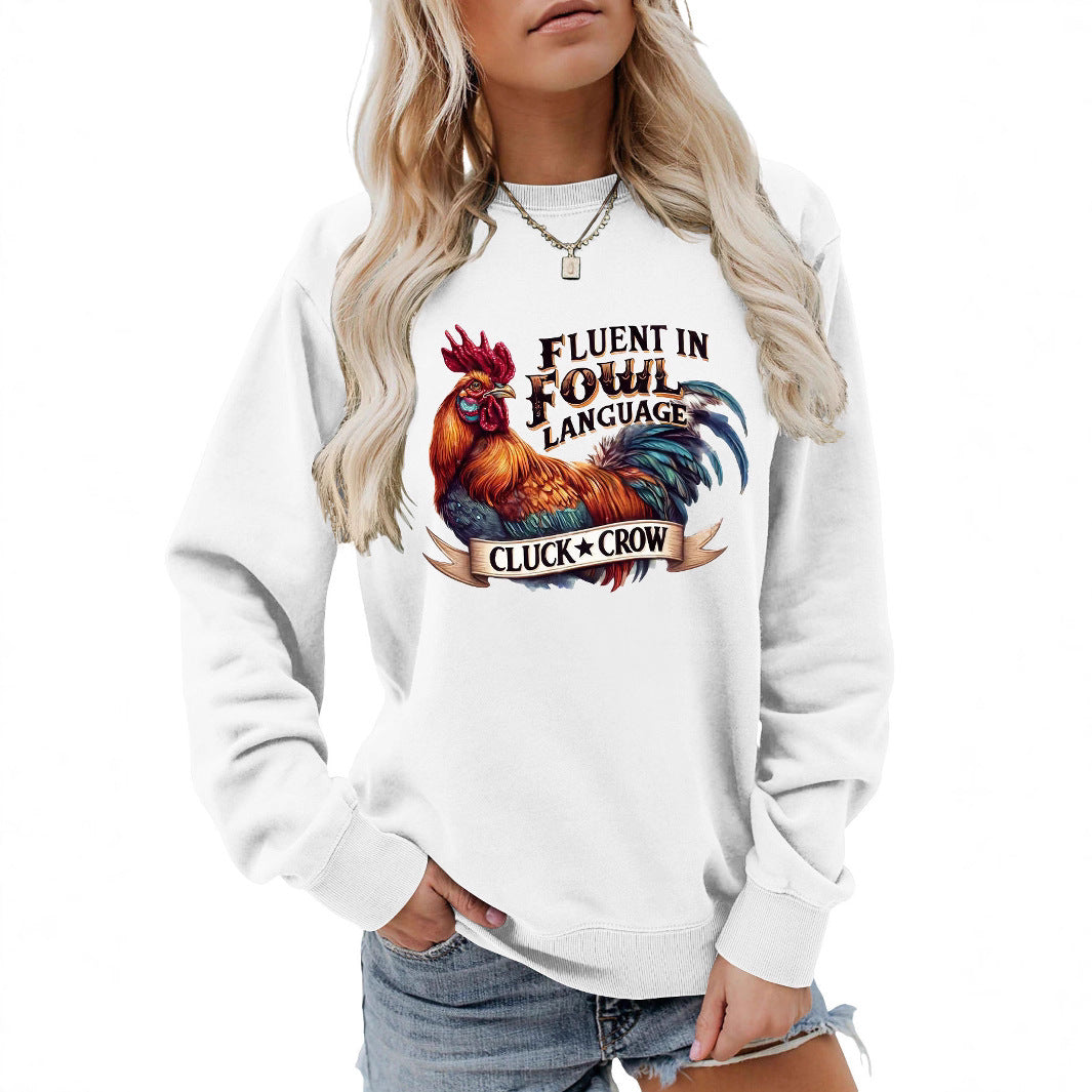 Damen Sweatshirt mit humorvollem Hühnermotiv und bequemer Passform Drune
