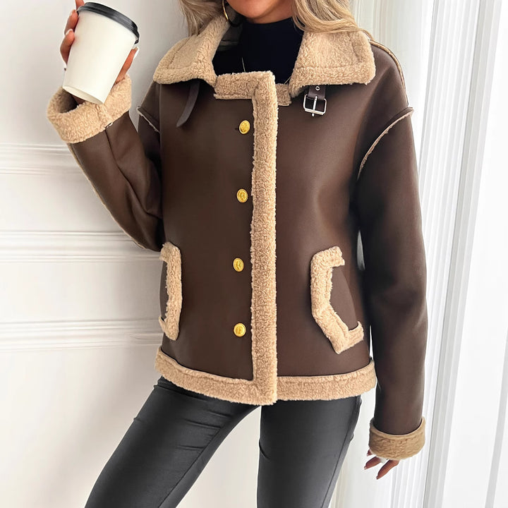 Damen Kurzjacke mit Kunstfellbesatz und praktischen Taschen Drune