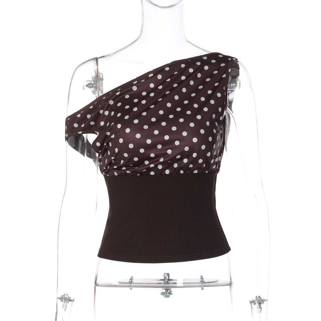 Damen Asymmetrisches Polka-Dot Oberteil Drune