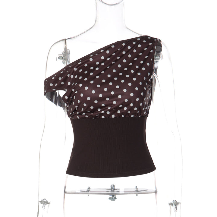 Damen Asymmetrisches Polka-Dot Oberteil Drune