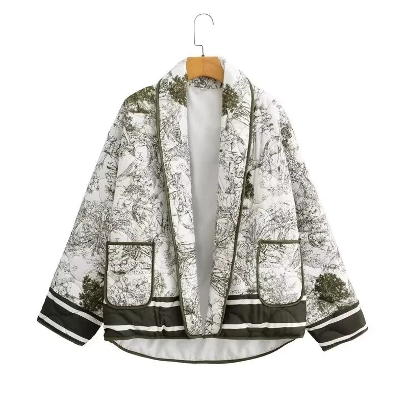 Damen Steppjacke mit floralem Design und eleganten Taschen Drune