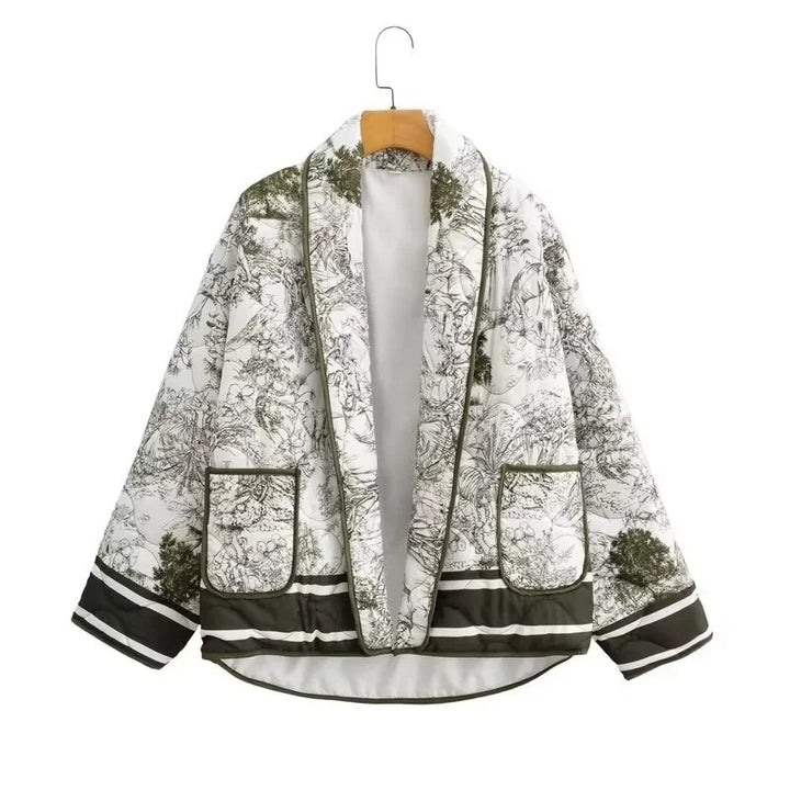 Damen Steppjacke mit floralem Design und eleganten Taschen Drune