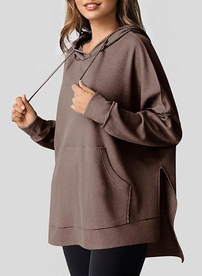 Damen Oversized Kapuzenpullover mit seitlichen Schlitzen und praktischen Taschen Drune