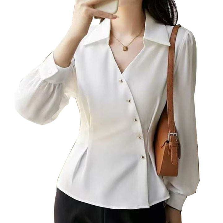 Damen elegante Bluse mit strukturiertem Schnitt und modischen Puffärmeln Drune