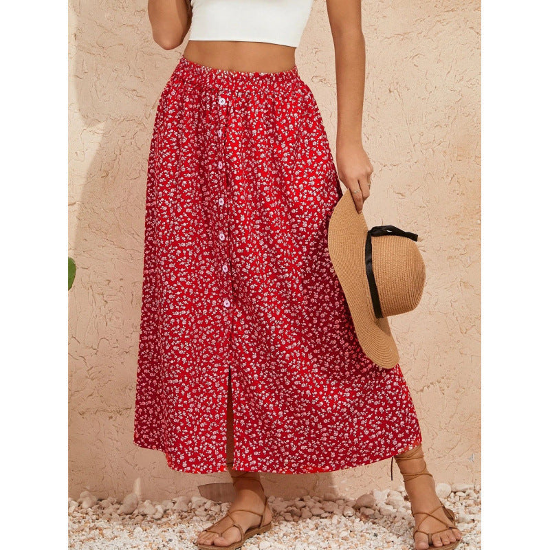 Damen Maxirock mit floralem Design und Knopfdetails Drune
