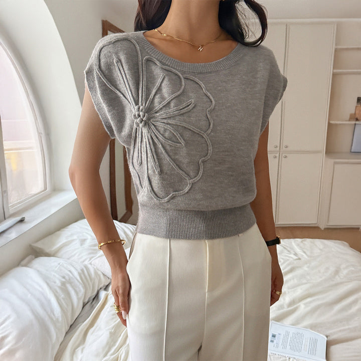Damen Elegantes Oberteil mit asymmetrischem Ausschnitt und floralen Details Drune