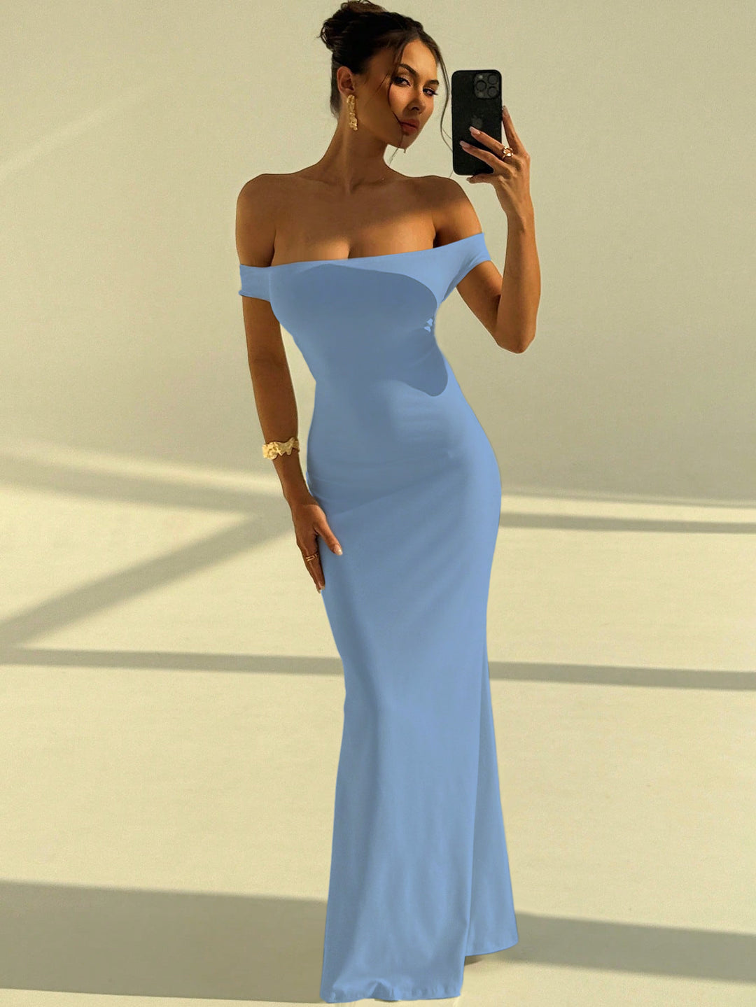 Damen Elegantes Off-Shoulder Maxikleid mit figurbetontem Schnitt Drune