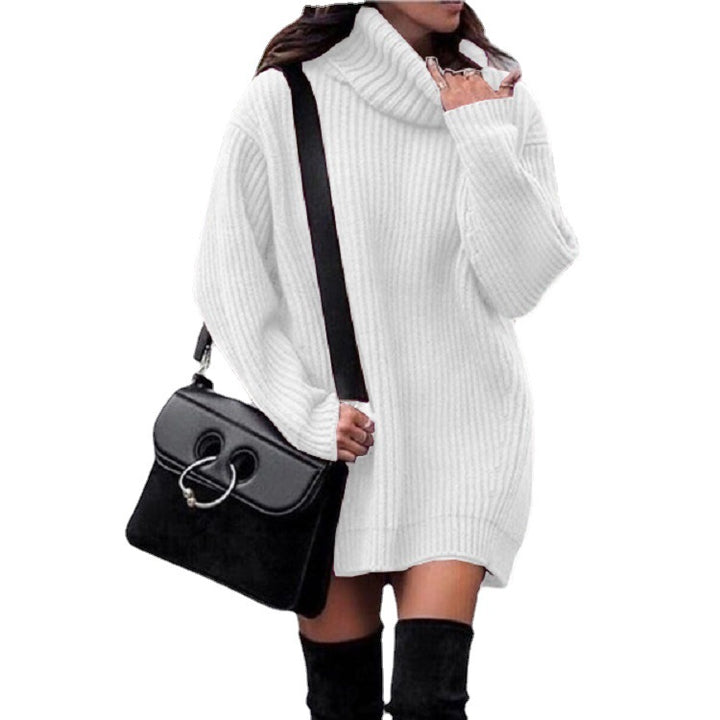 Damen Strickkleid mit hohem Kragen und Rippenstruktur Drune