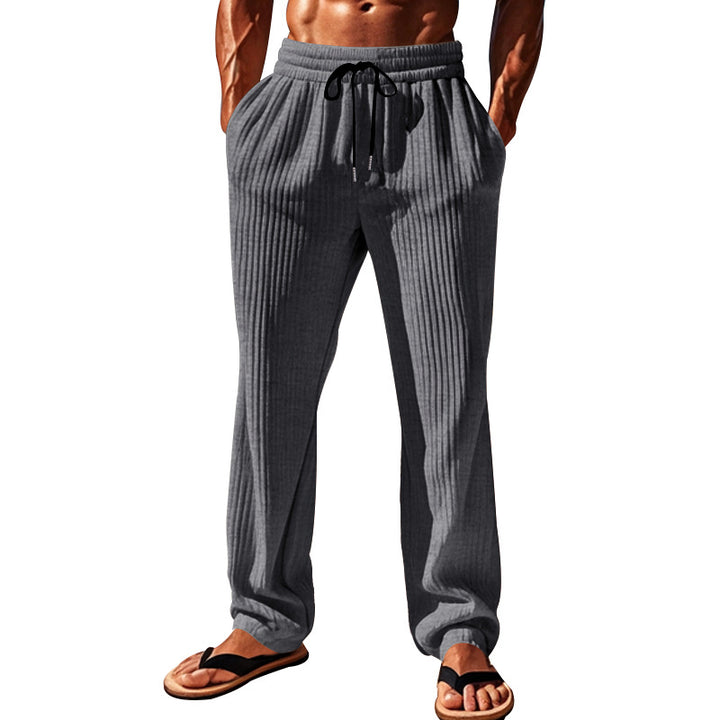 Herren nan lässige Ripp-Freizeithose mit Tunnelzugbund, Eingrifftaschen und geradem Bein Drune