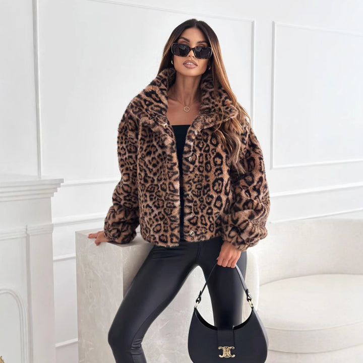 Damen kuschelige Leopardenfelljacke Drune