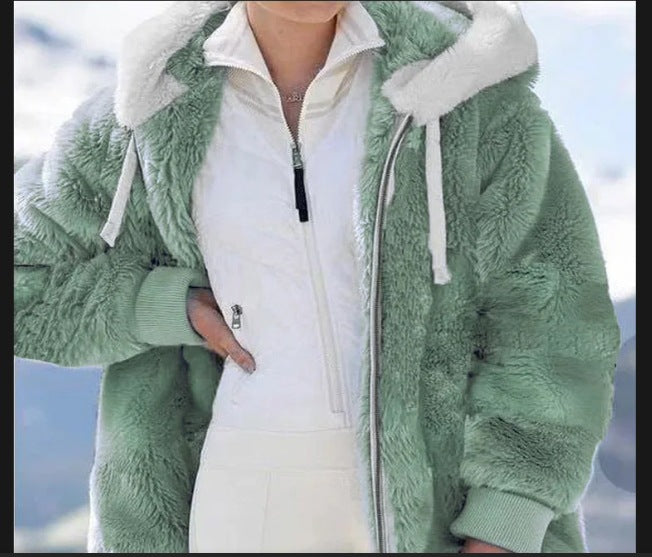 Damen Kuschelige Kunstpelzjacke mit Kapuze Drune