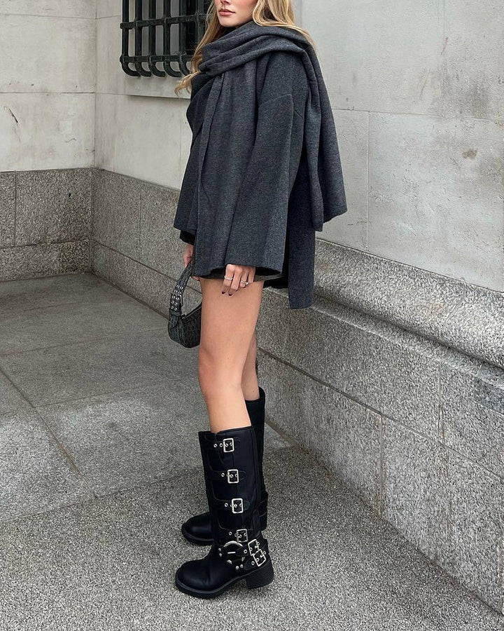 Drune | Boulevard Asymmetrischer Schal Verkürzte Gestrickte Jacke