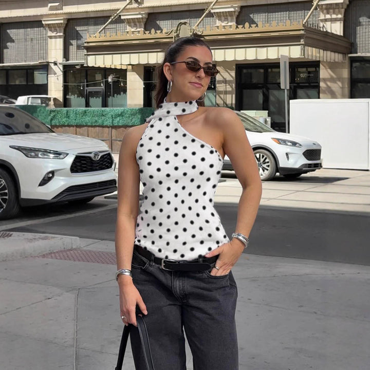 Damen asymmetrisches Oberteil mit Rüschendetails und Polka-Dot-Muster Drune