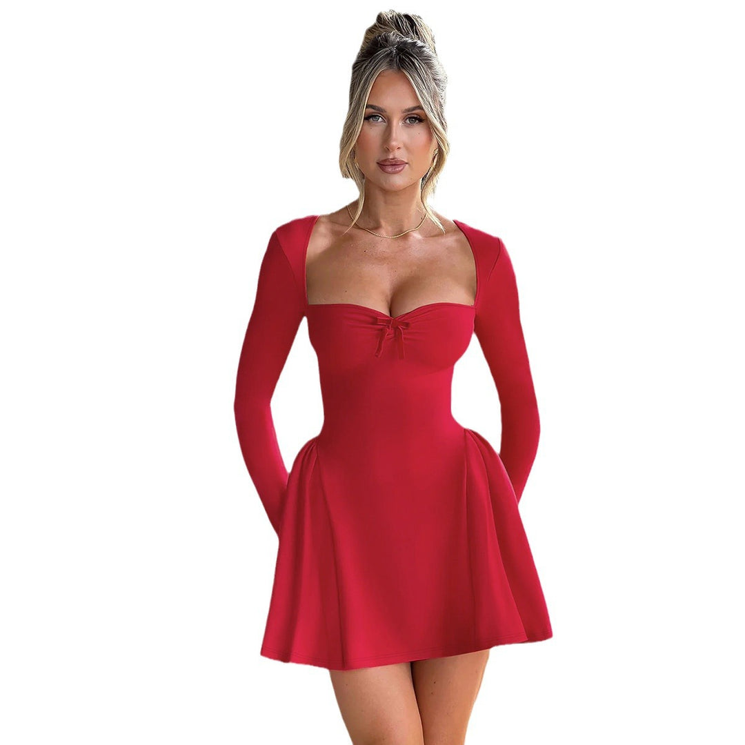 Damen Elegantes Minikleid mit Balconette-Ausschnitt und Puffärmeln Drune