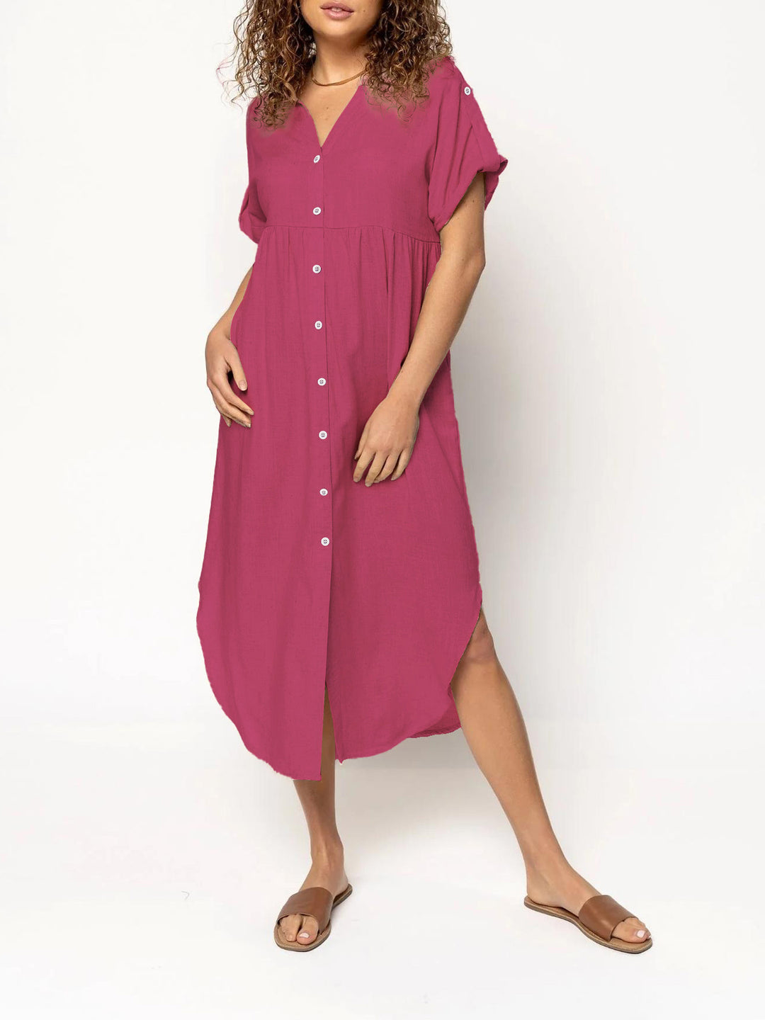 Damen Hemdkleid mit bodenlangem Schnitt und Knopfdetails Drune