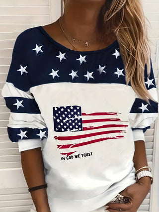 Damen lässiger Sweatshirt mit Sternen-Design und Flaggenmotiv Drune