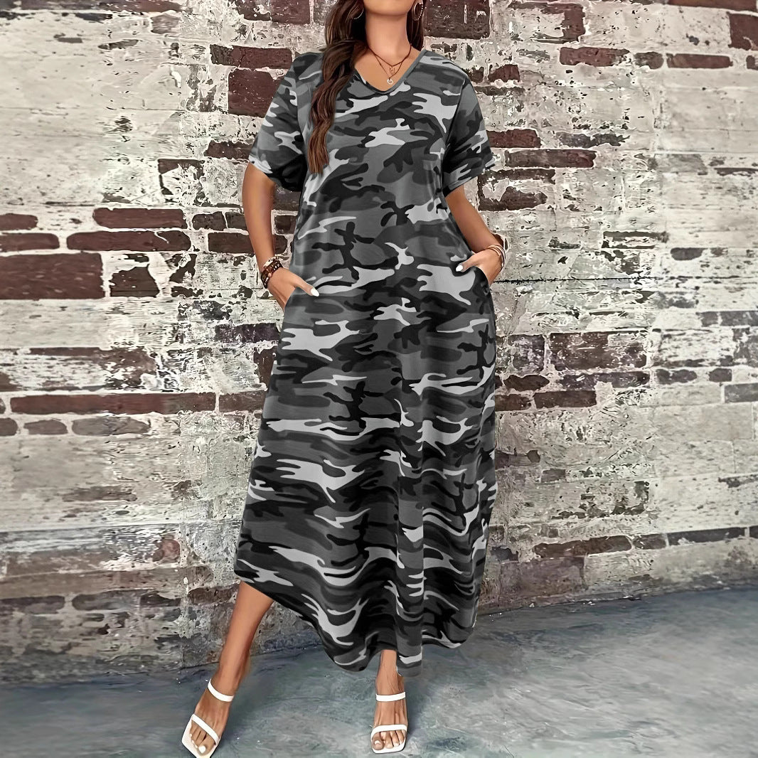 Damen Maxikleid mit lässigem Camouflage-Design und praktischen Taschen Drune