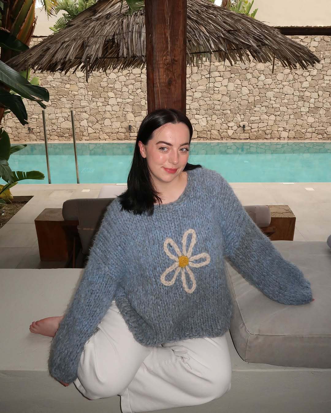 Damen lässiger Strickpullover mit floralem Motiv und oversized Schnitt Drune