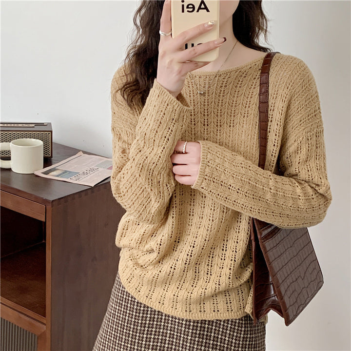 Damen luftiger Strickpullover mit raffiniertem Netzdesign Drune