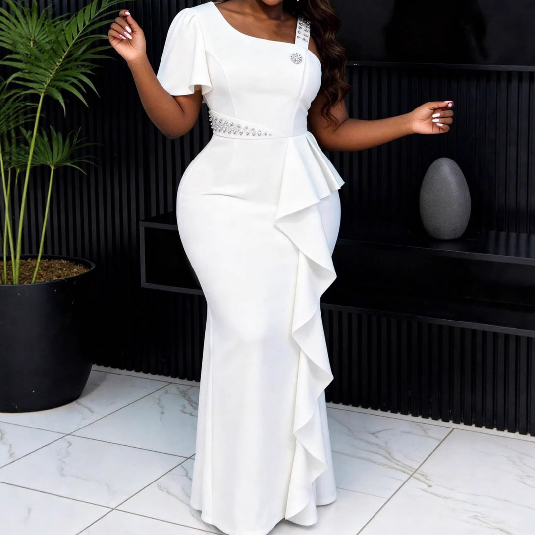 Damen Elegantes Abendkleid mit asymmetrischem Schnitt und Rüschen Drune